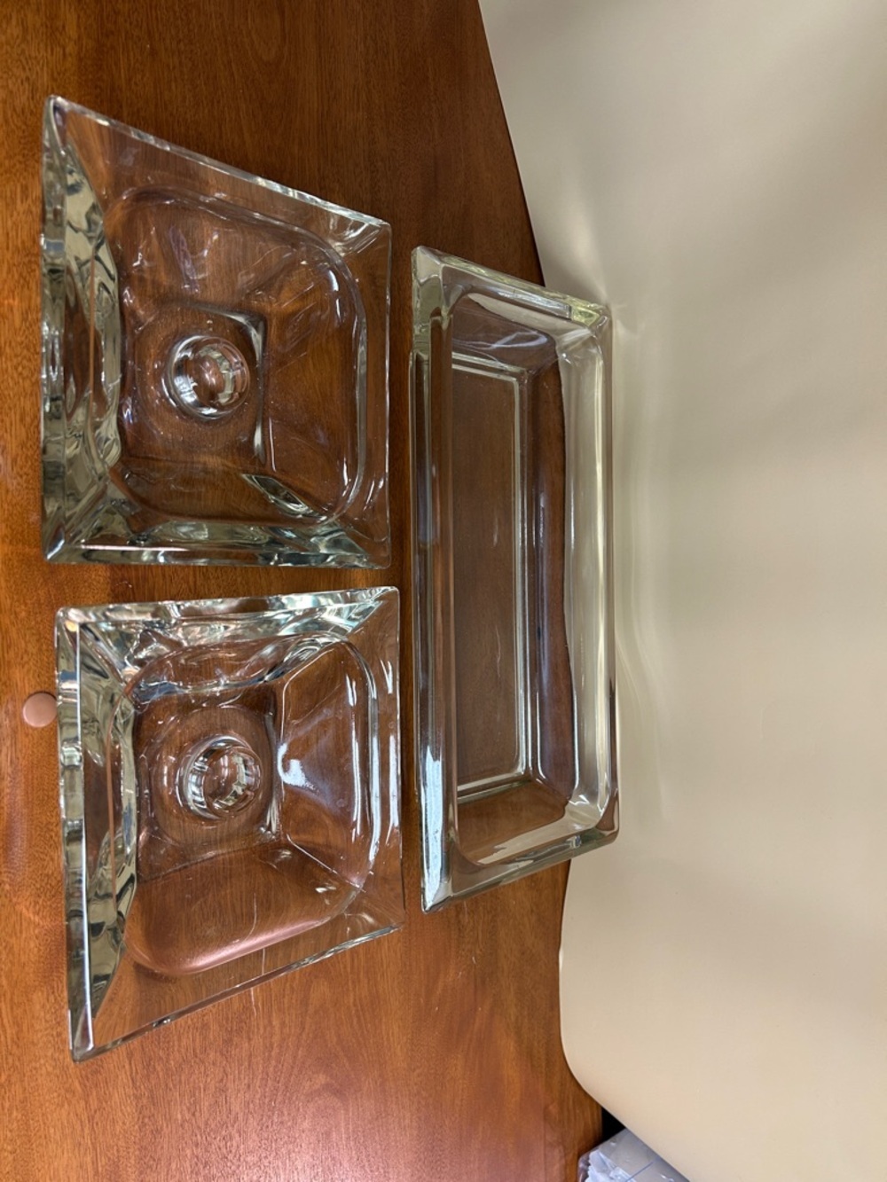Vintage Heavy Clear Glass Tray and Two candle holder - Picture 3 of 7